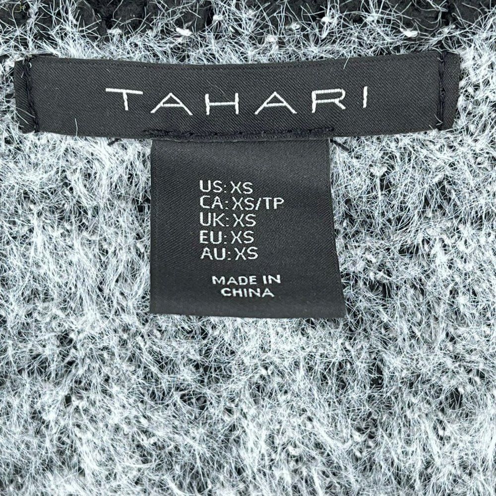 Tahari Houndstooth Eyelash V-Neck Button Up Cardigan Sweater Soft White Black XS - Picture 9 of 10